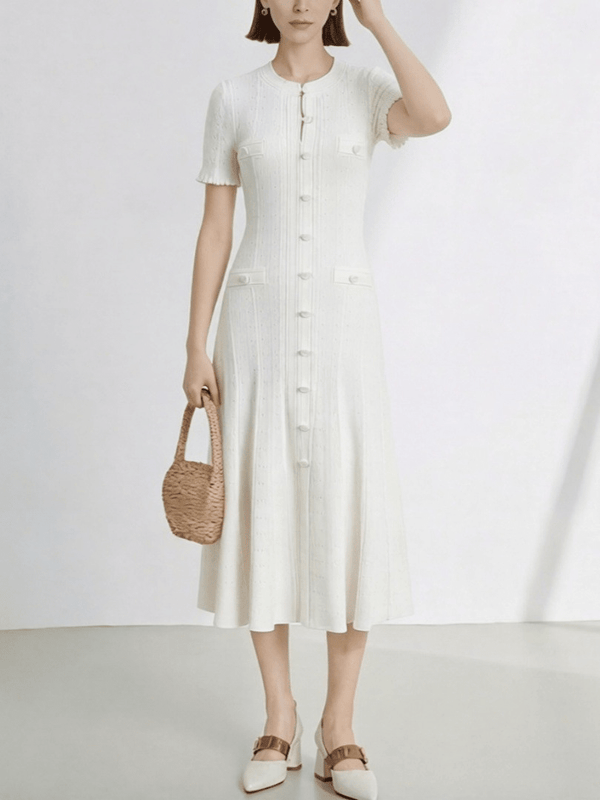 Robe fendue en maille française à col en V Brigette