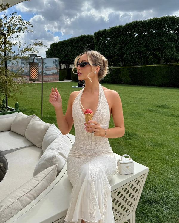 Robe longue en dentelle Sienna à col licou