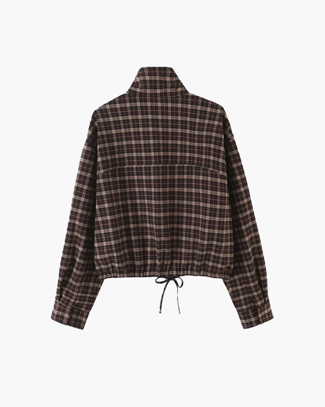 Dagny Check High-Collar Zip Coat in brown check – product shot