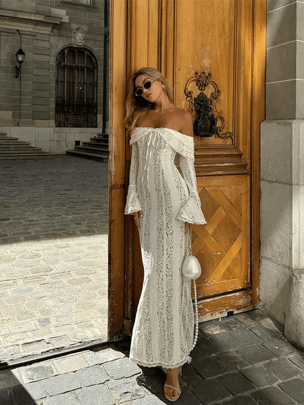 Robe longue en dentelle à épaules dénudées Abby