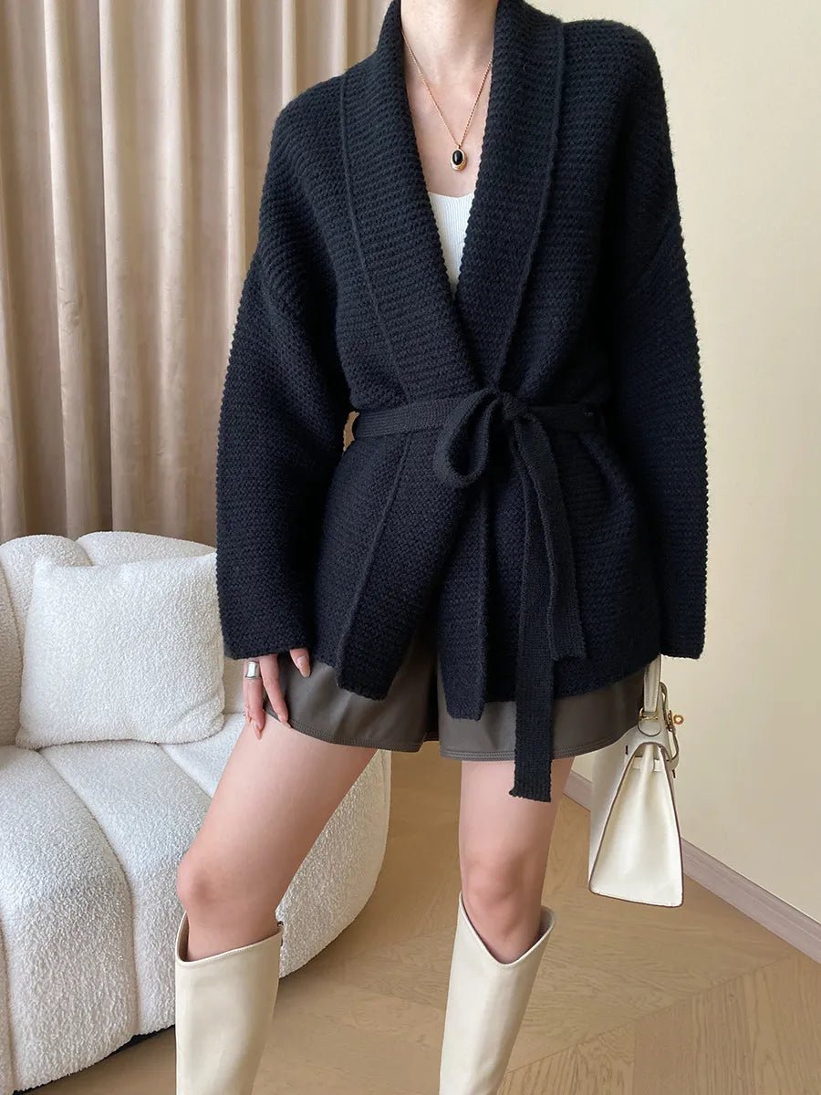Cardigan Abigail en maille avec ceinture