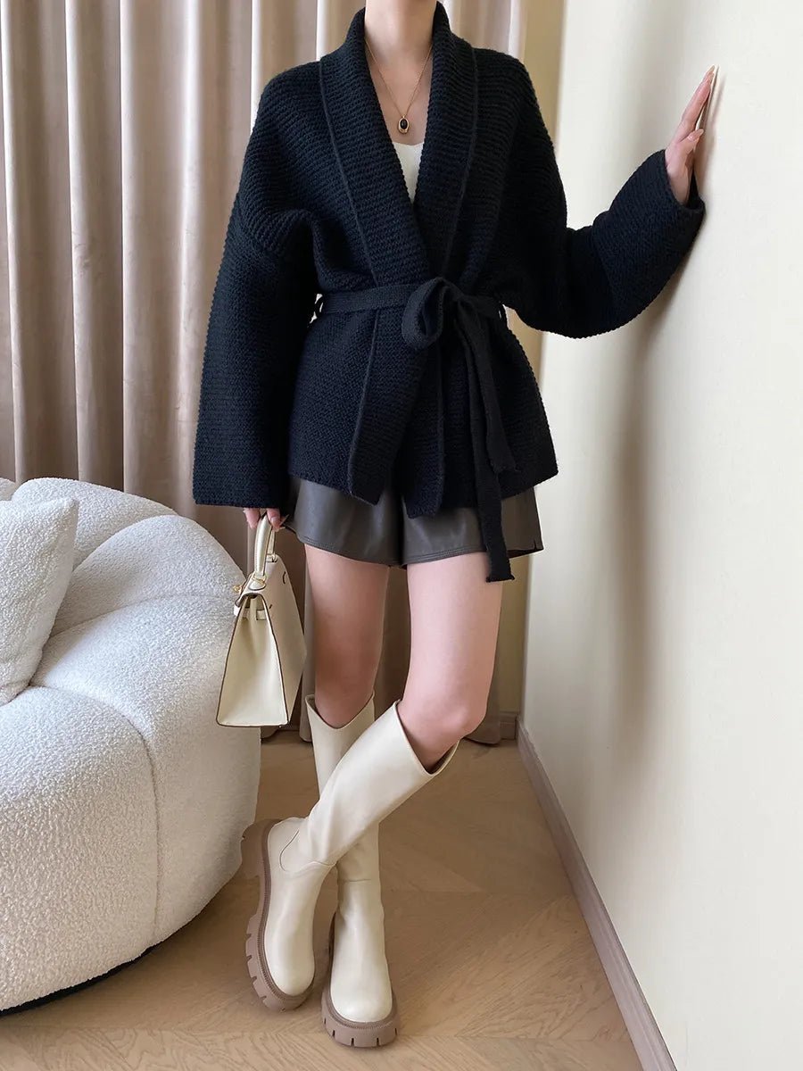 Cardigan Abigail en maille avec ceinture