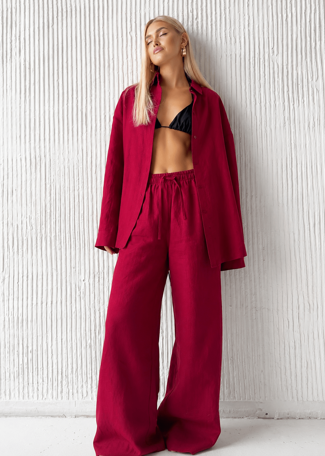 Ensemble Adero avec chemise décontractée en coton et pantalon à jambes larges