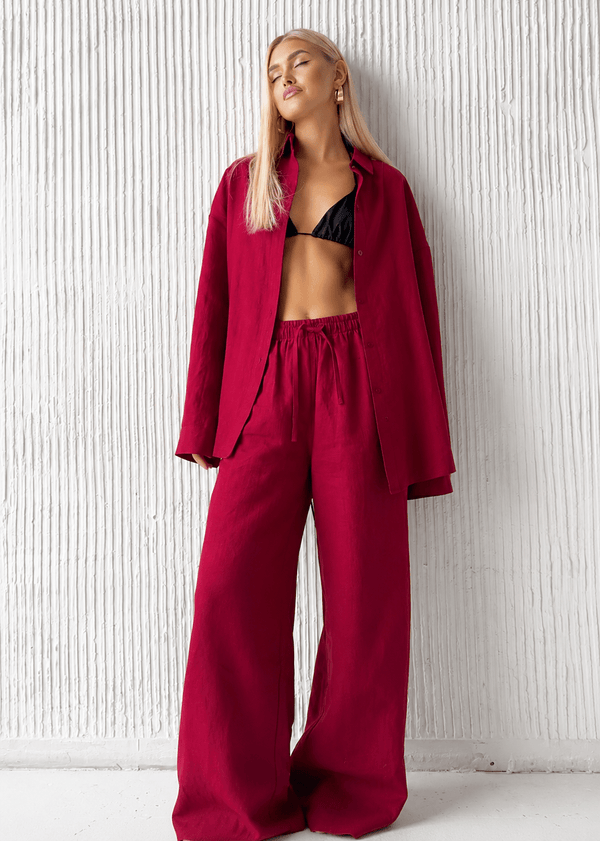 Ensemble Adero avec chemise décontractée en coton et pantalon à jambes larges