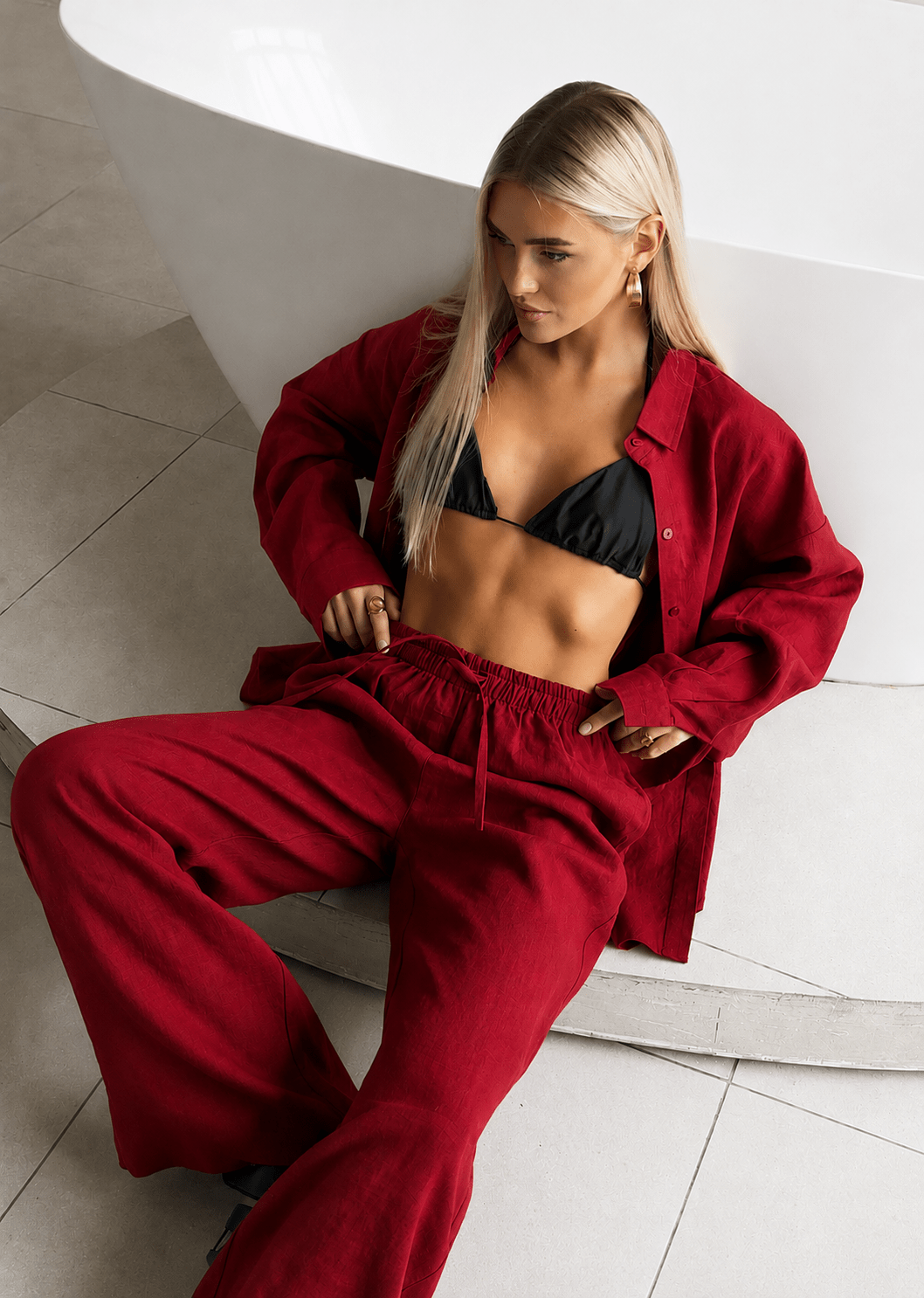 Ensemble Adero avec chemise décontractée en coton et pantalon à jambes larges
