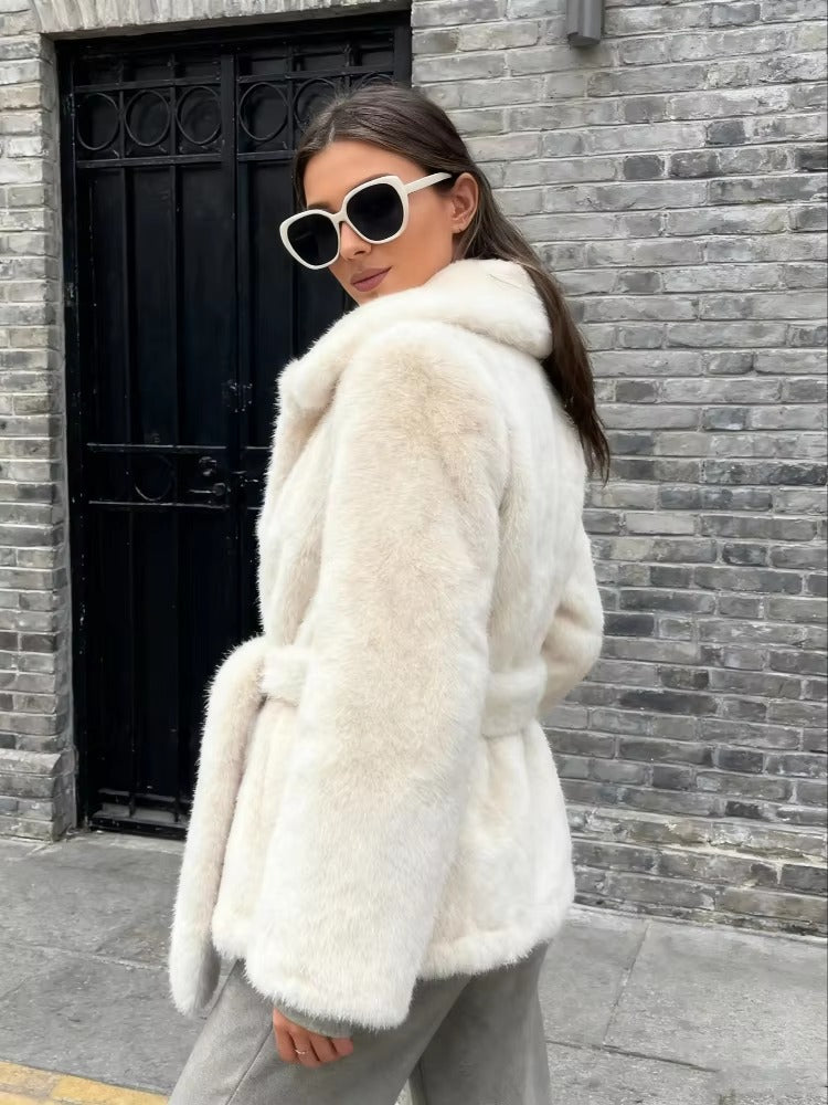 Aellinne Belted Faux Fur Coat