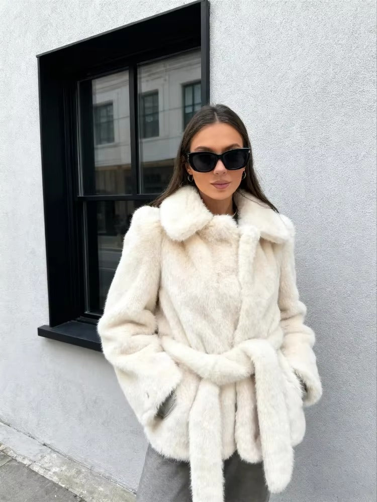Aellinne Belted Faux Fur Coat