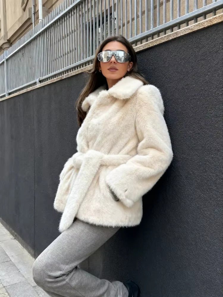 Aellinne Belted Faux Fur Coat