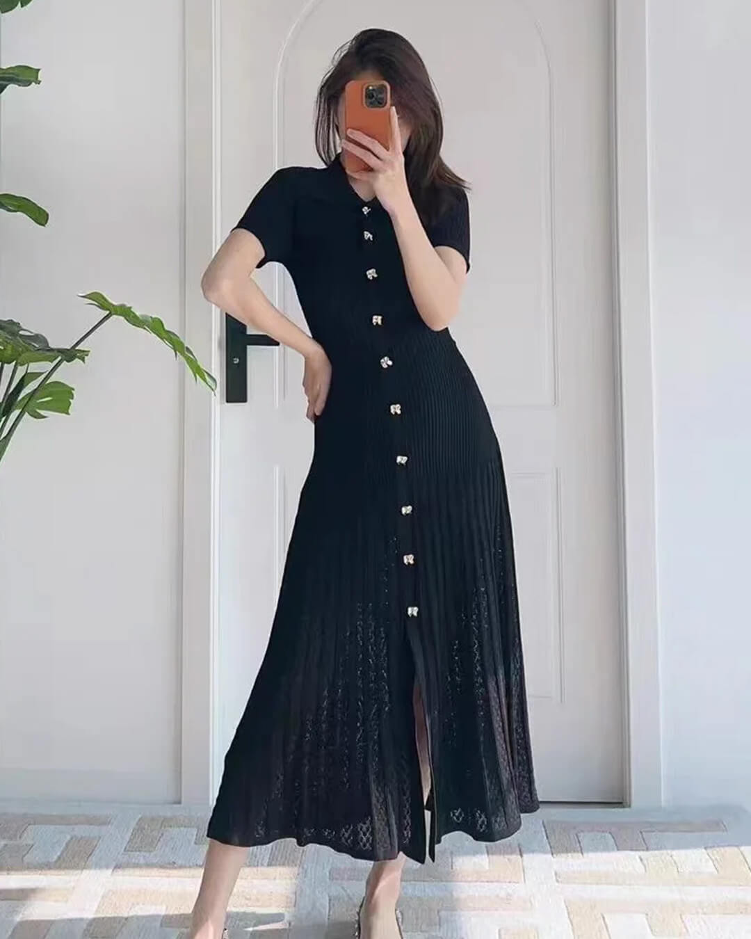 Robe longue en maille Affra à col rabattu
