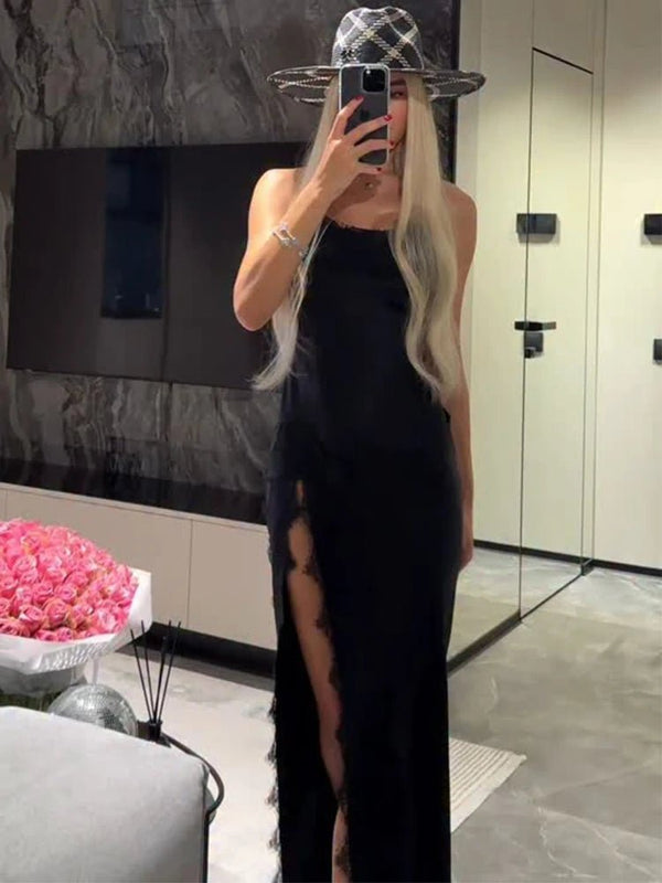 Robe longue Ahlam en dentelle à col licou