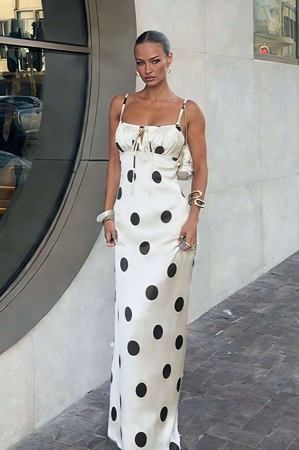Robe longue Ailbhe satinée à pois