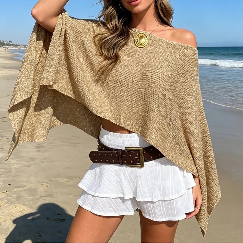 Cape poncho scintillante Ailva à épaules dénudées