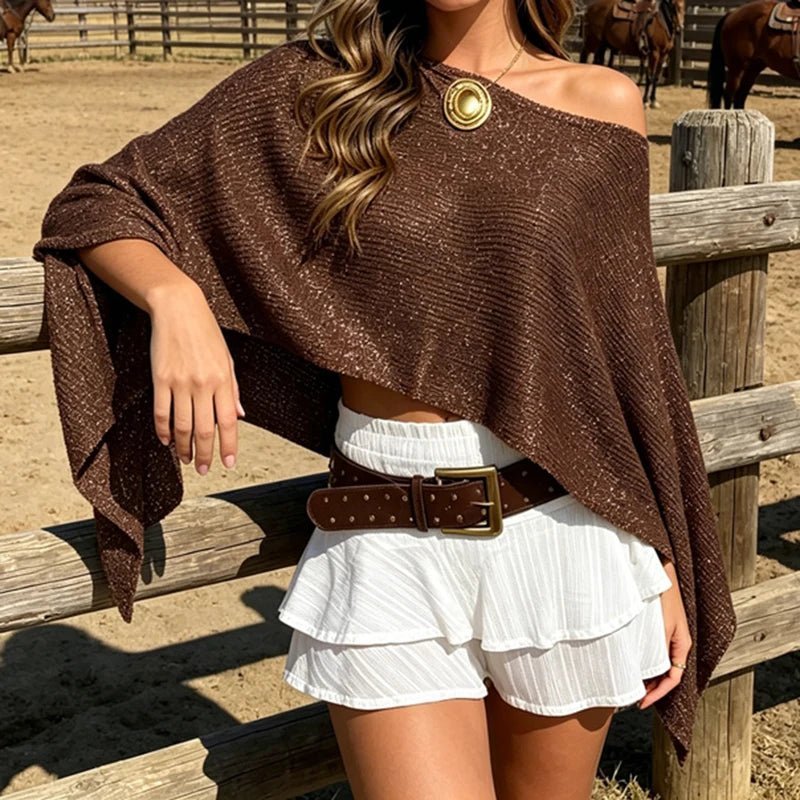 Cape poncho scintillante Ailva à épaules dénudées