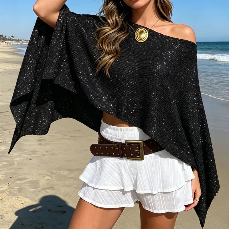 Cape poncho scintillante Ailva à épaules dénudées