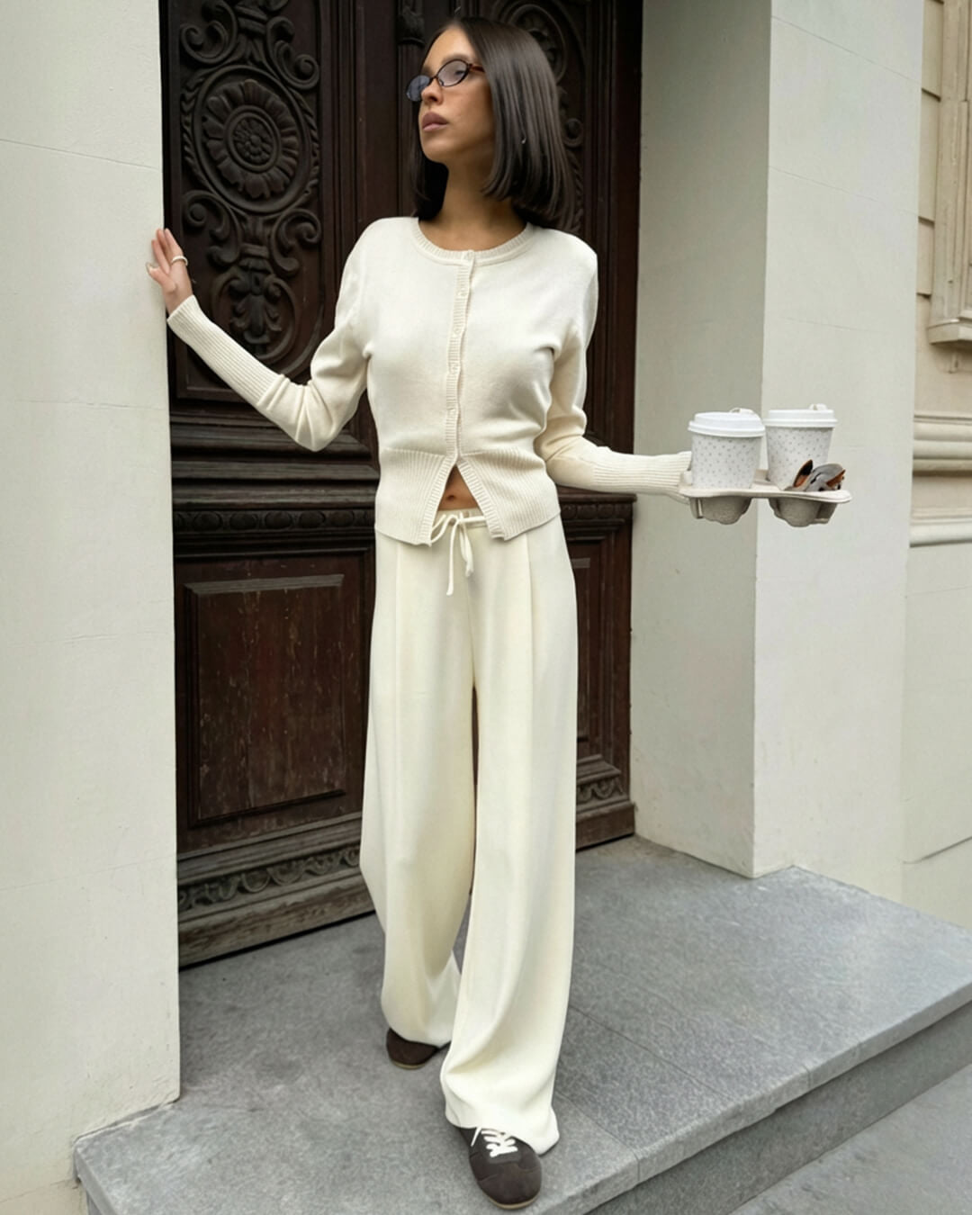 Ensemble cardigan et pantalon en tricot Aimee