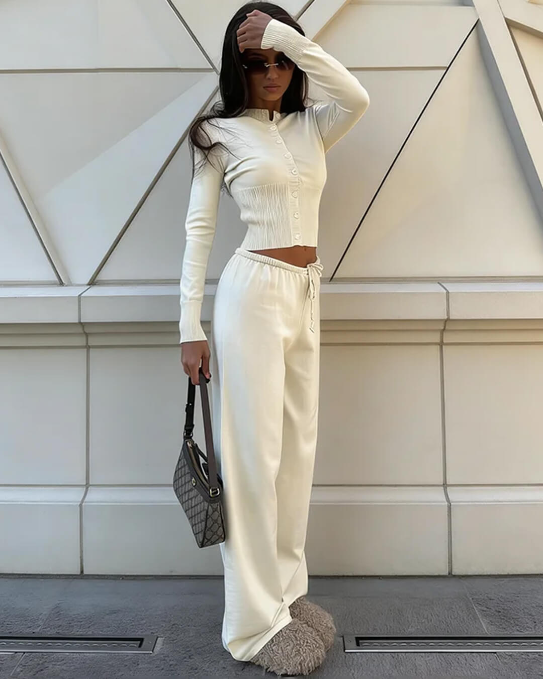 Ensemble cardigan et pantalon en tricot Aimee