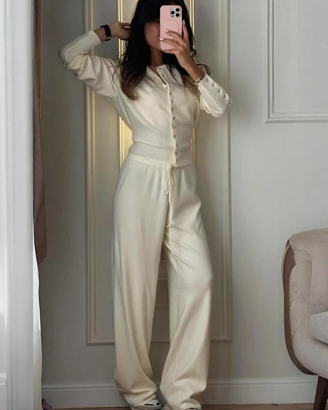 Ensemble cardigan et pantalon en tricot Aimee