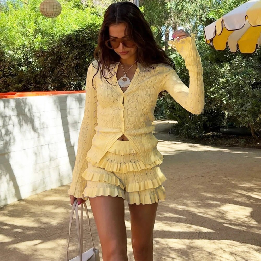 Aira Knitted Top & Tiered Shorts Set