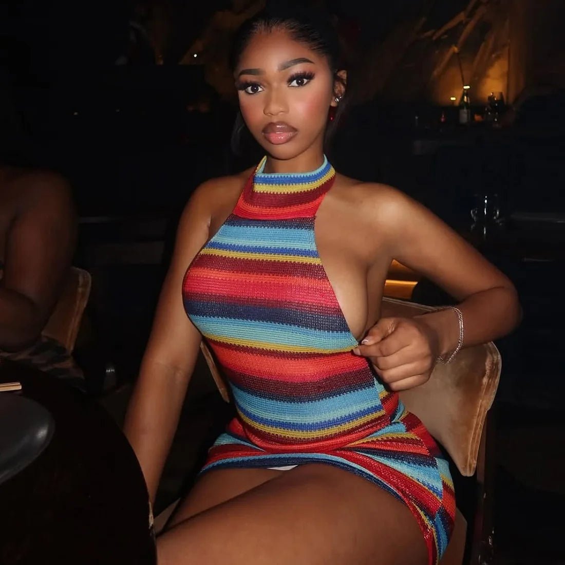 Robe moulante rayée à dos nu Aireste