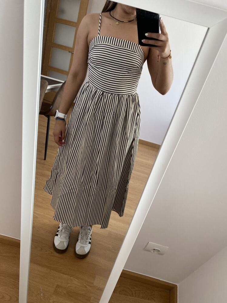 Robe longue à bretelles froncée et rayée Airlin
