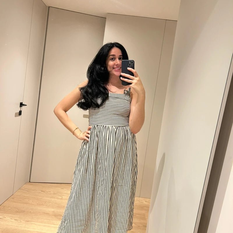 Robe longue à bretelles froncée et rayée Airlin