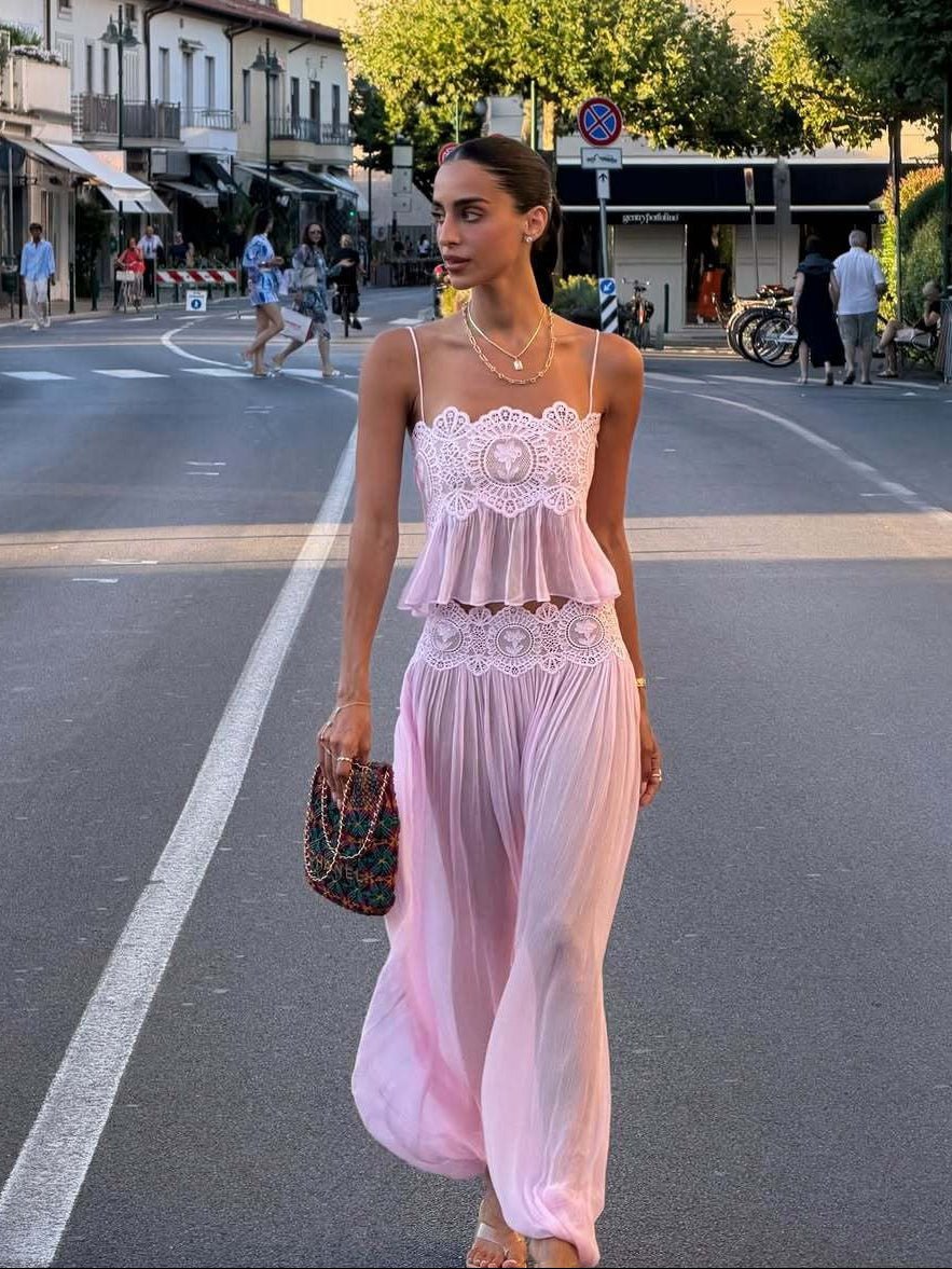 Ensemble pantalon en mousseline et dentelle Aiselma
