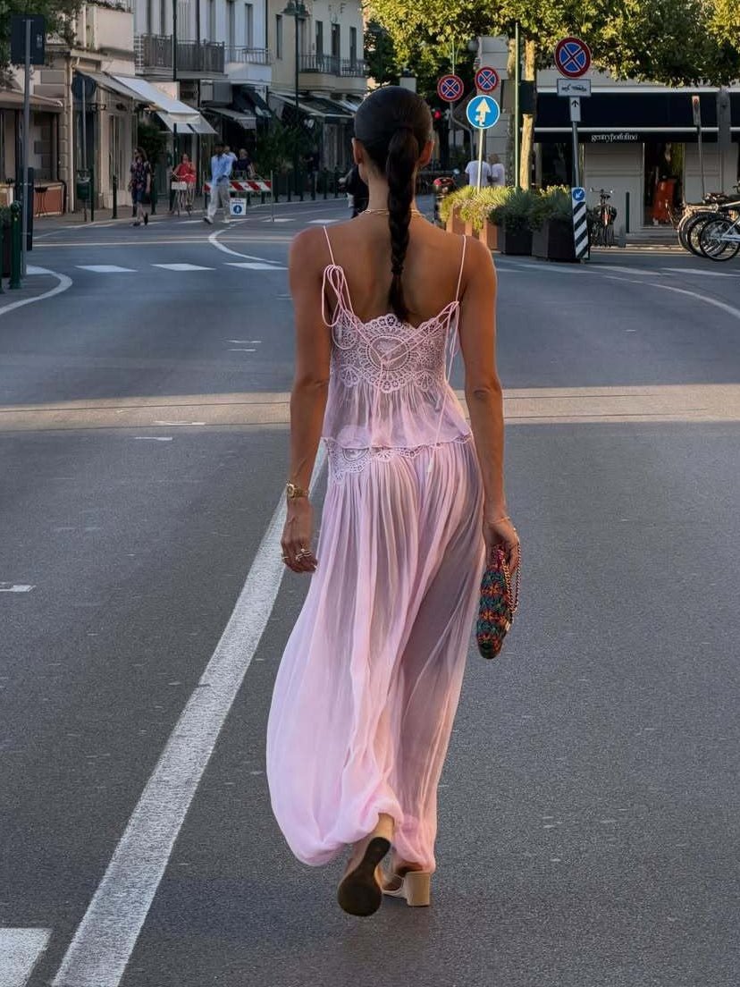 Ensemble pantalon en mousseline et dentelle Aiselma