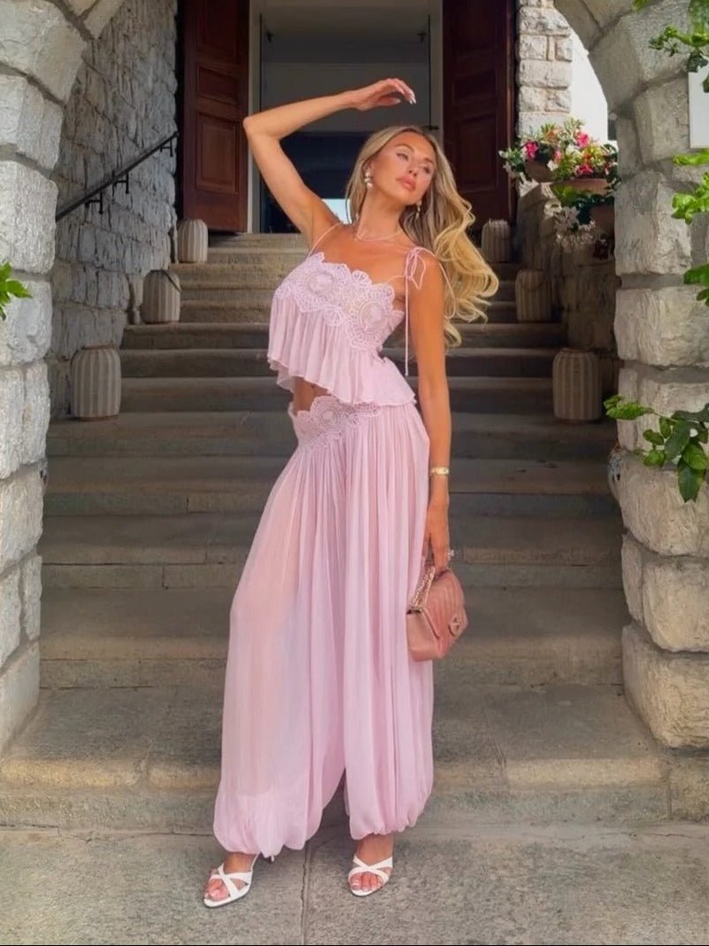 Ensemble pantalon en mousseline et dentelle Aiselma