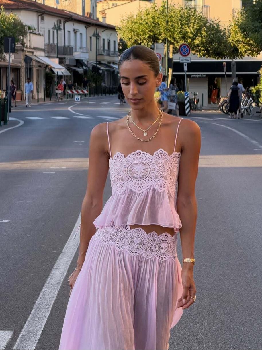 Ensemble pantalon en mousseline et dentelle Aiselma