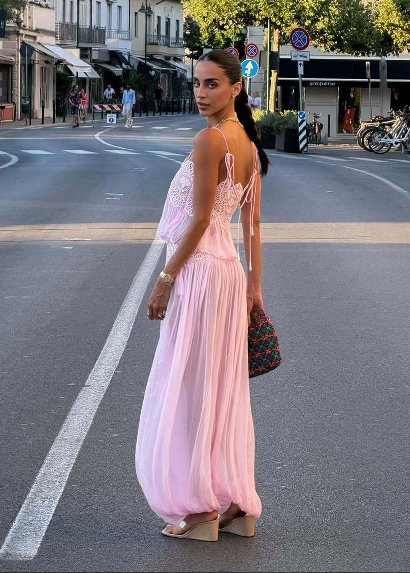 Ensemble pantalon en mousseline et dentelle Aiselma
