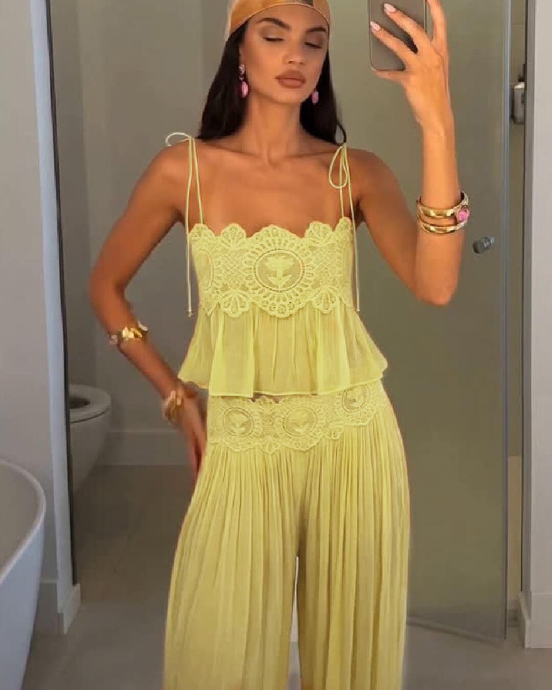 Ensemble pantalon en mousseline et dentelle Aiselma