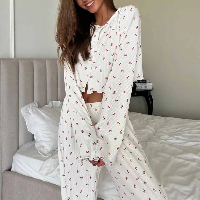 Ensemble de pyjama fleuri à manches longues Aiza