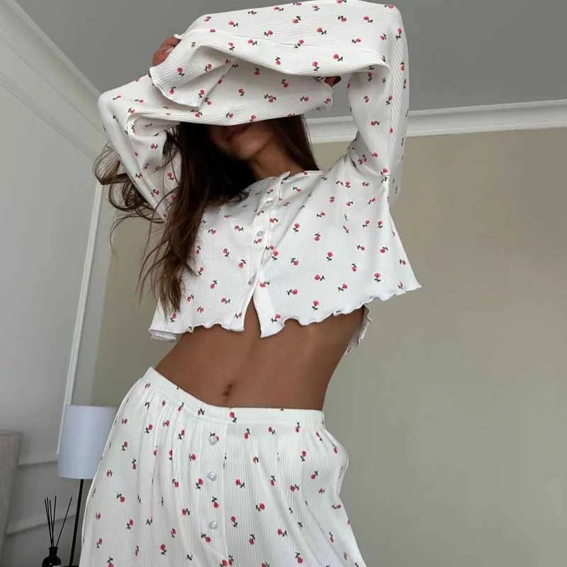 Ensemble de pyjama fleuri à manches longues Aiza