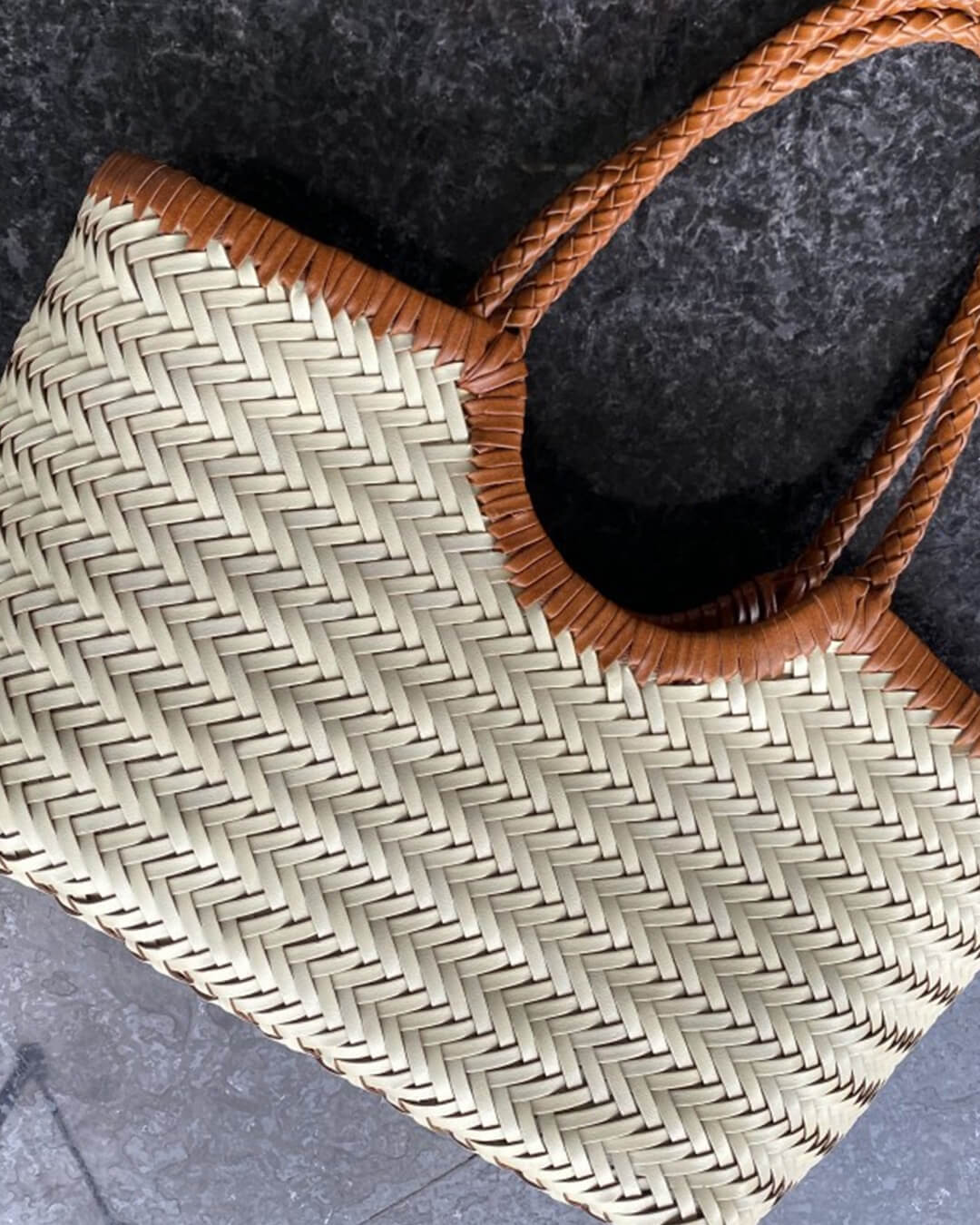 Alba Handwoven Tote Bag in Off-White, small size, detail view