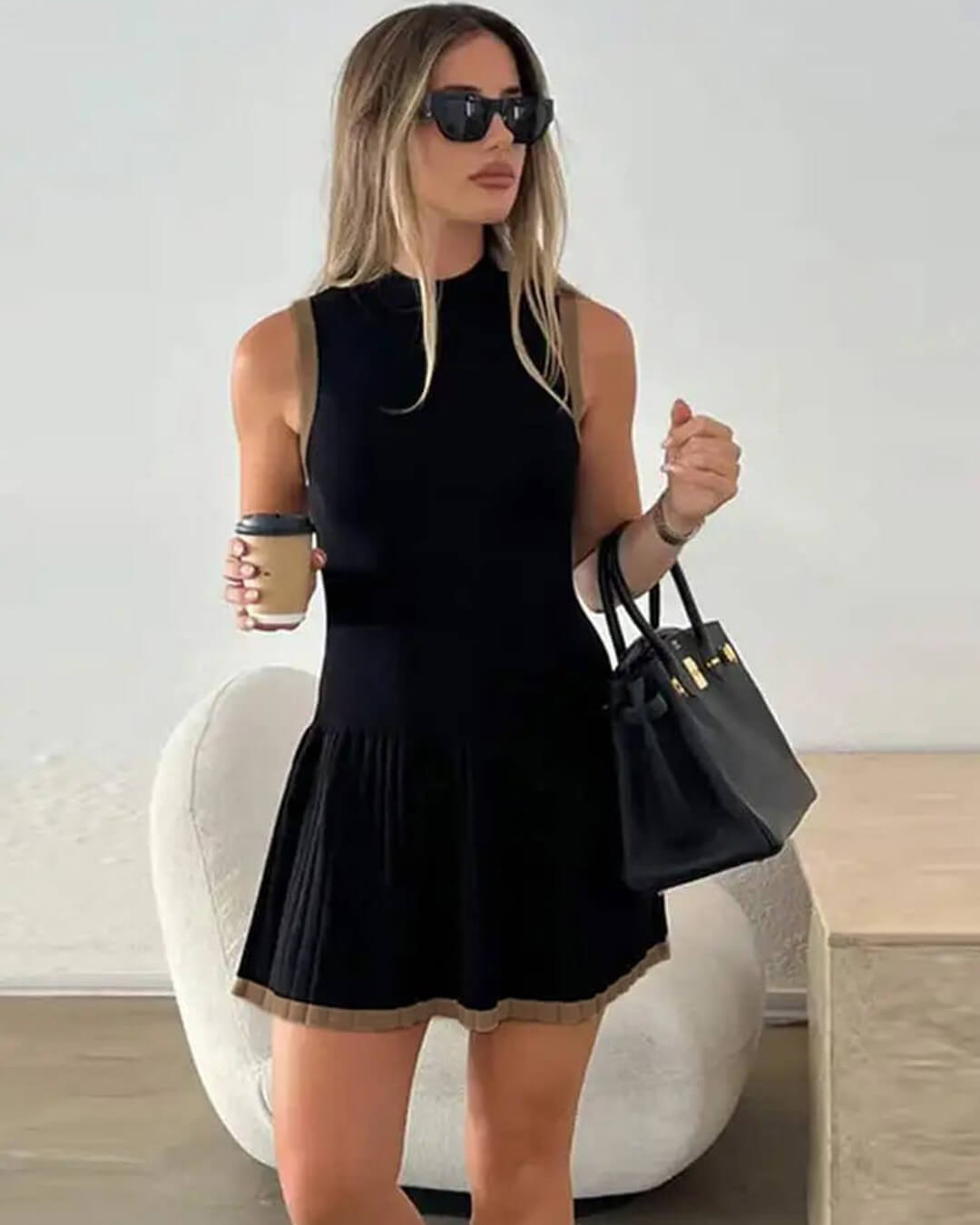 Robe en maille contrastante Alice à taille basse