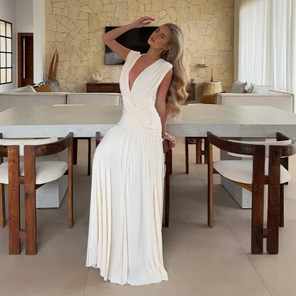 Robe longue Alicia à col V drapé