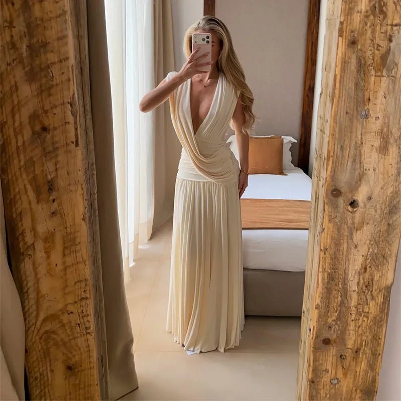 Robe longue Alicia à col V drapé