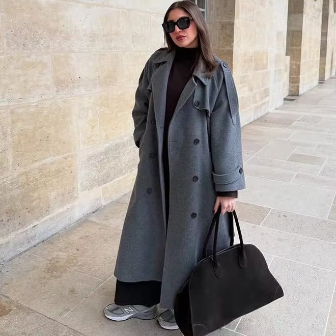 Manteau long gris ceinturé Alicia