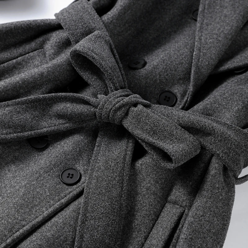 Manteau long gris ceinturé Alicia