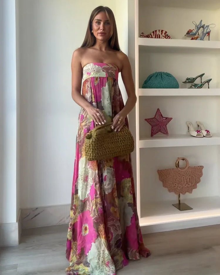 Robe longue fleurie sans bretelles Amaya