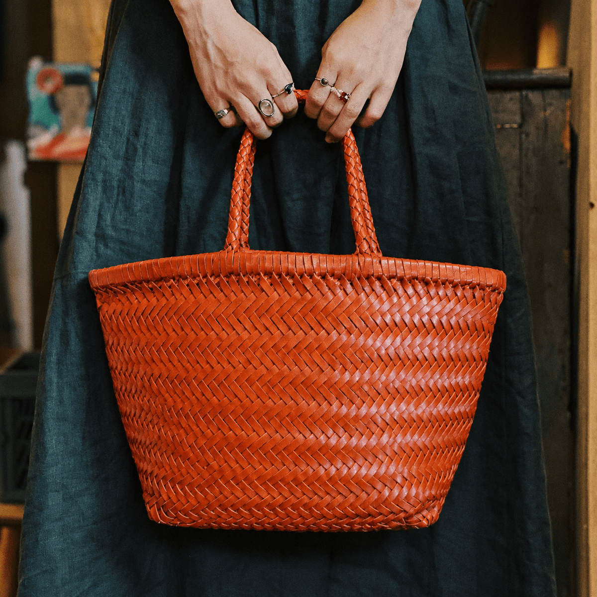 Sac cabas en cuir tressé à la main Anais