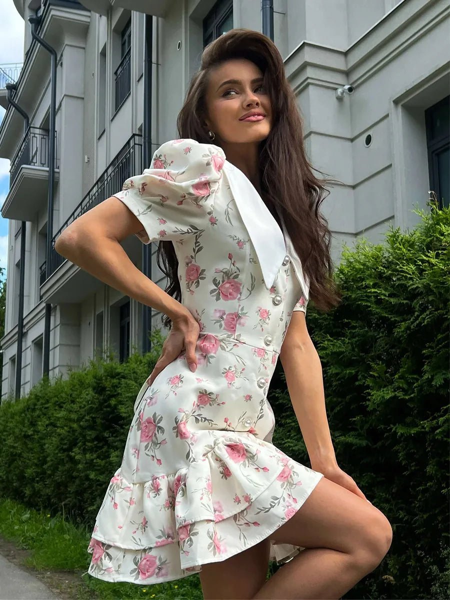 Mini-robe fleurie à manches bouffantes Andromeda