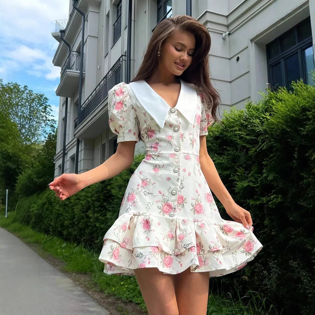 Mini-robe fleurie à manches bouffantes Andromeda