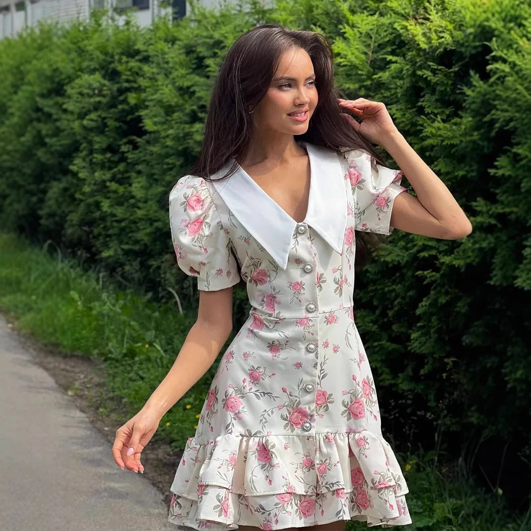 Mini-robe fleurie à manches bouffantes Andromeda