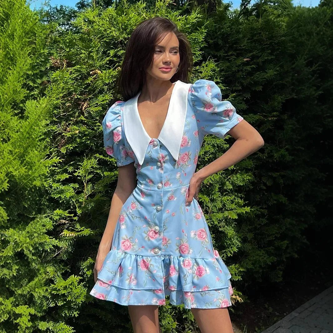 Mini-robe fleurie à manches bouffantes Andromeda