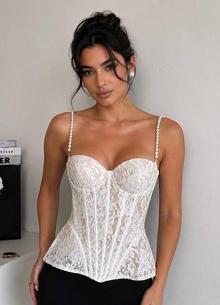 Top caraco bustier transparent en dentelle Aneyla