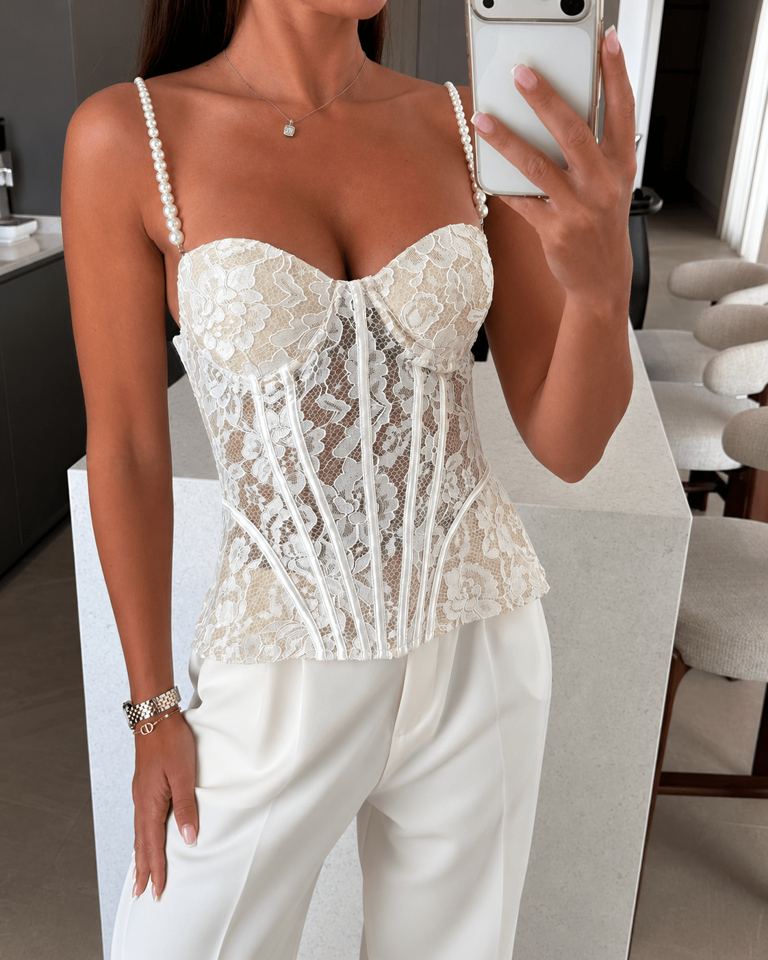 Top caraco bustier transparent en dentelle Aneyla
