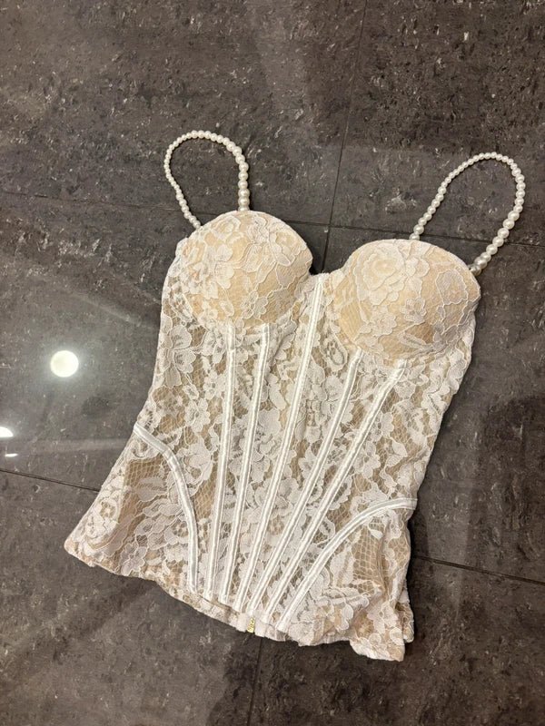 Top caraco bustier transparent en dentelle Aneyla