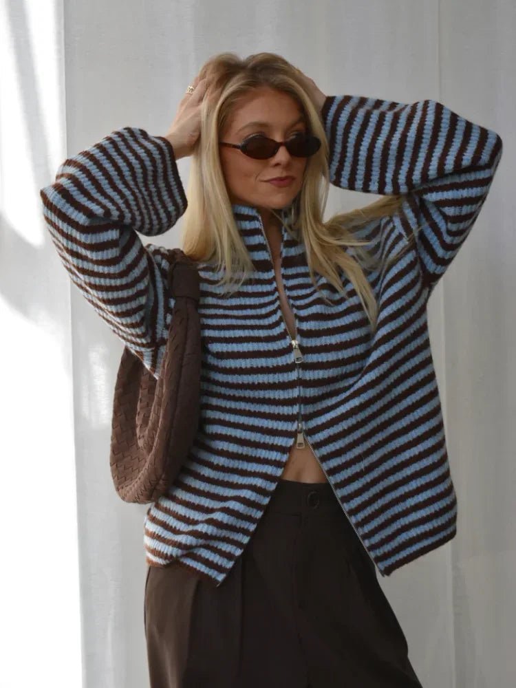 Cardigan en maille rayée à col montant Angela