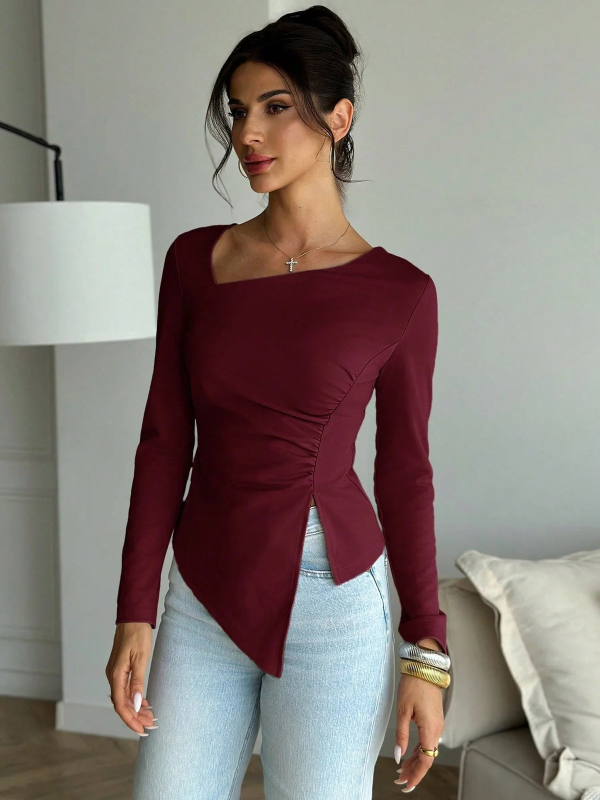 Haut asymétrique à manches longues Annie